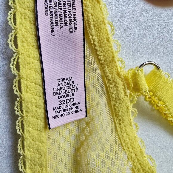 Victoria's Secret Dream Angels Push Up Bra Women's Size 32DD Yellow Floral Lace - Picture 10 of 10